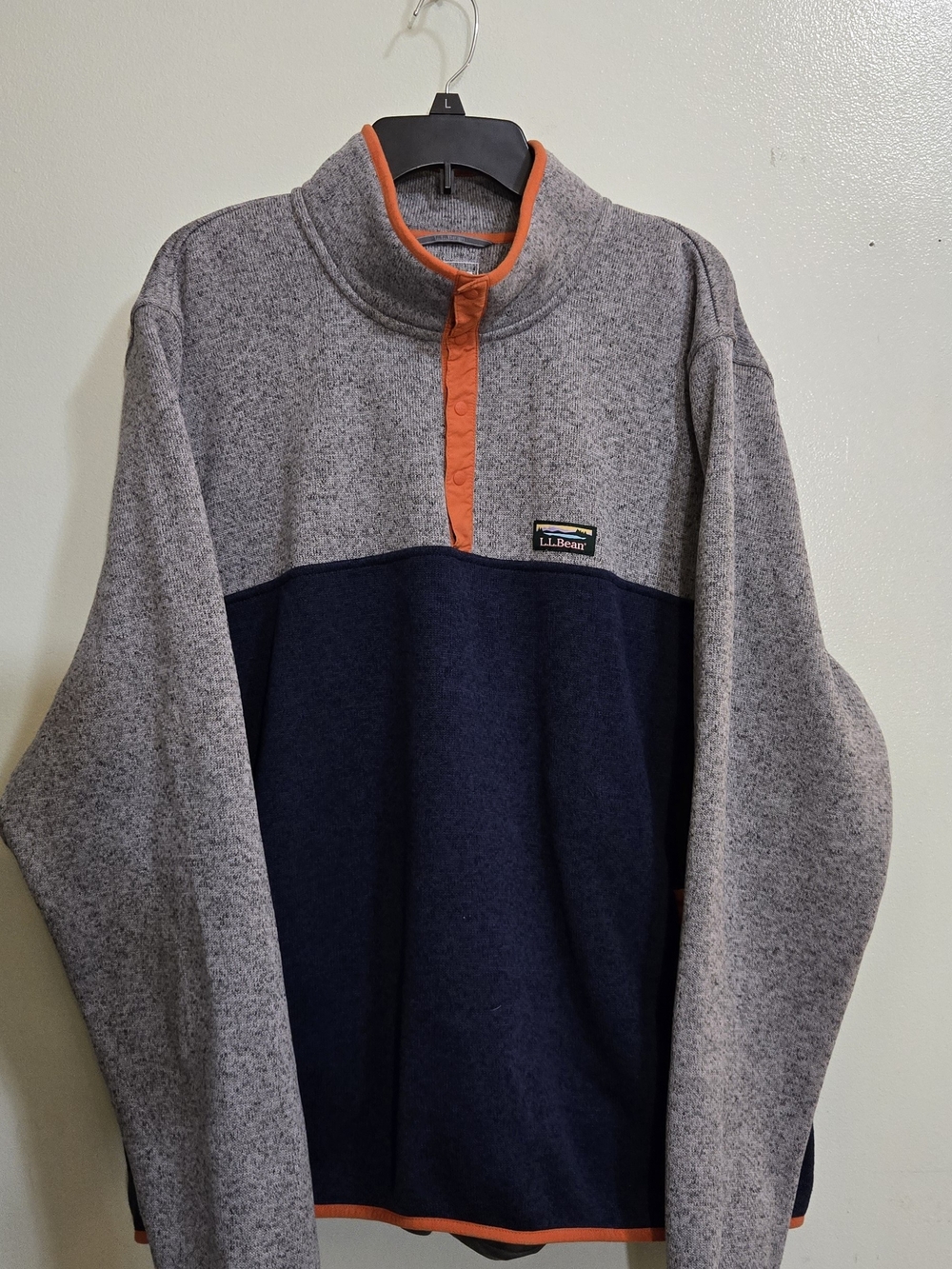 L.L. Bean Men’s Two-Tone Zip Fleece — Gray, Navy & Orange Trim